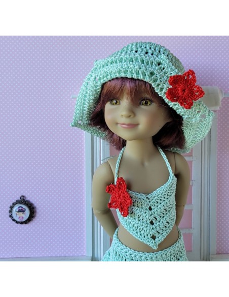 Ensemble top, jupe, chapeau et chaussures au crochet pour poupée Ruby Red Fashion Friends