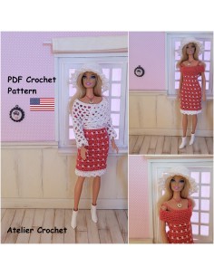 Robe, cache-coeur et chapeau patron PDF de crochet pour Barbie 2