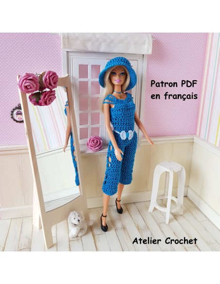 Combinaison et chapeau patron PDF de crochet pour poupée Barbie