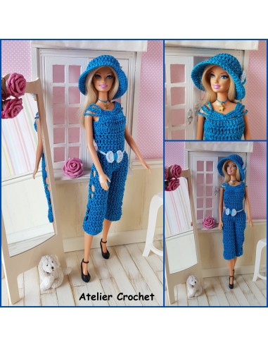 Combinaison, ceinture et chapeau patron PDF de crochet pour poupée Barbie
