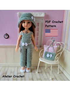 Combinaison, ceinture, sac, chaussures  et chapeau patron PDF de crochet pour poupée Paola Reina Las Amigas 2