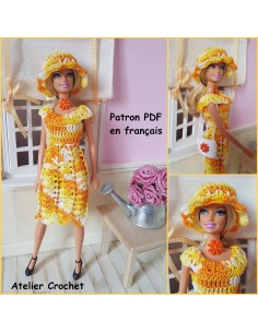 Robe, chapeau et sac patron PDF de crochet pour poupée Barbie