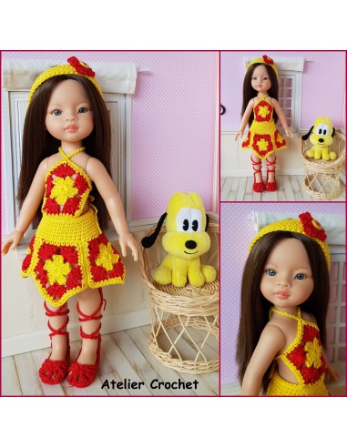 robe , bandeau et chaussures patron PDF de crochet pour poupée Paola Reina Las Amigas