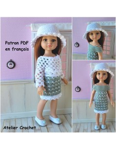 Robe, cache-coeur et chapeau patron PDF de crochet pour poupée Paola Reina Las Amigas