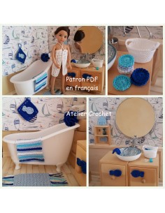 Patron PDF crochet et bricolage pour créer une salle de bain pour poupée de 32-34cm