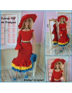 Patron PDF robe longue à volants pour poupée Barbie