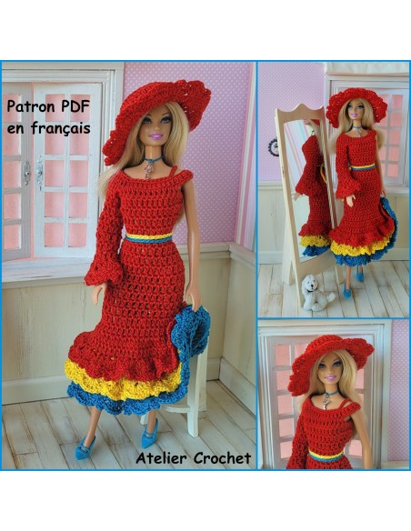 Patron PDF robe longue à volants pour poupée Barbie