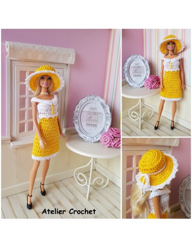 Robe et chapeau patron PDF de crochet pour poupée Barbie