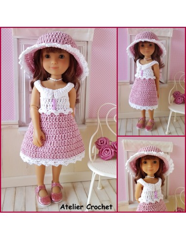 Robe et chapeau patron PDF de crochet pour poupée Ruby Red Siblies