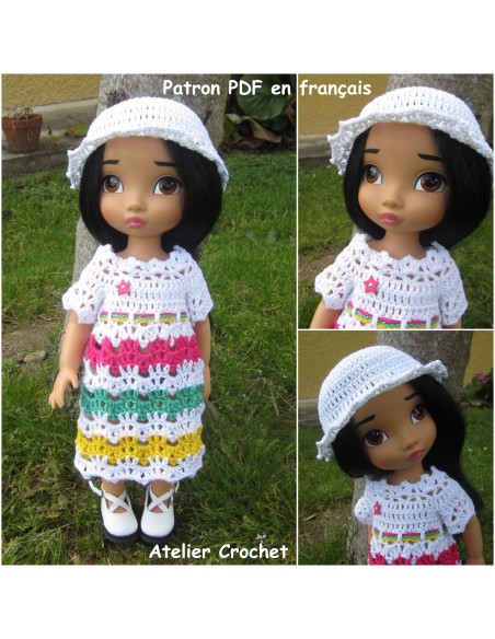 Robe et chapeau patron PDF de crochet pour poupée Disney Animator