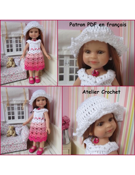 Robe et chapeau patron PDF de crochet pour poupée Paola Reina Las Amigas