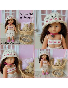 Jupe, top et chapeau patron PDF de crochet pour poupée mini corolline