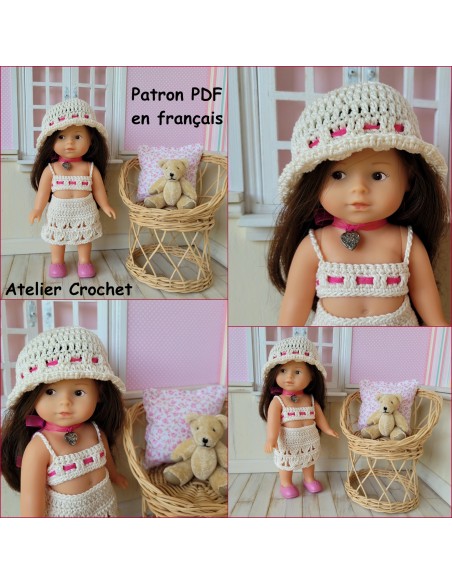 Jupe, top et chapeau patron PDF de crochet pour poupée mini corolline