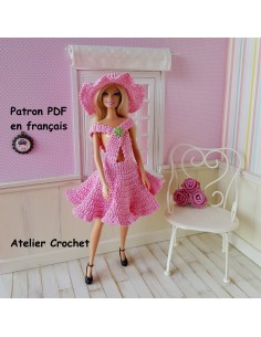 Robe et chapeau patron PDF de crochet pour poupée Barbie