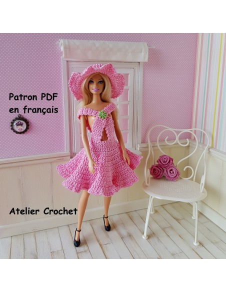 Robe et chapeau patron PDF de crochet pour poupée Barbie