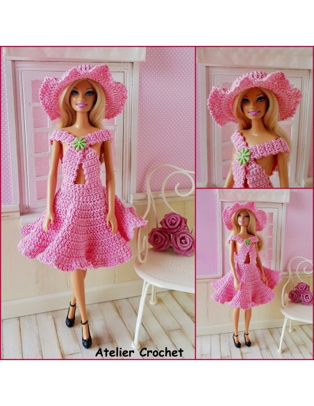 Robe et chapeau patron PDF de crochet pour poupée Barbie