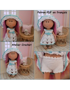 Robe, culotte et chapeau patron PDF de crochet pour poupée Little Mia Nines d'Onil