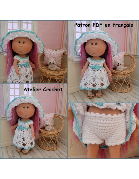 Robe, culotte et chapeau patron PDF de crochet pour poupée Little Mia Nines d'Onil