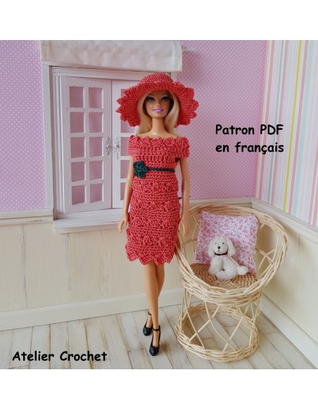 Robe et chapeau patron PDF de crochet pour poupée Barbie