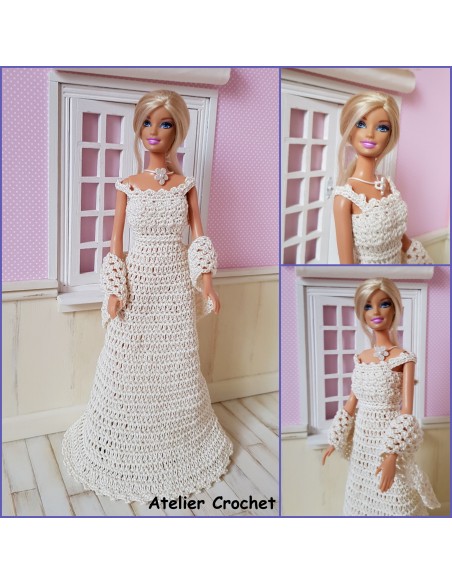 Robe de mariée patron PDF de crochet pour poupée Barbie