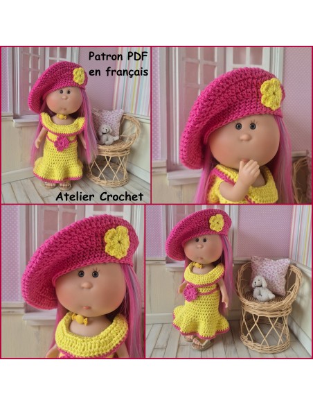 Robe, ceinture et chapeau patron PDF de crochet pour poupée Little Mia Nines d'Onil