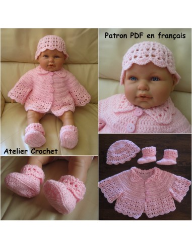 Gilet, bonnet et chaussons patron PDF de crochet pour bébé
