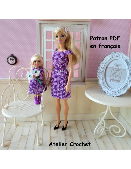 patron PDF d'un duo de tenues au crochet pour poupées Barbie et Chelsea