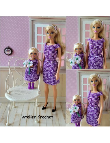 patron PDF d'un duo de tenues au crochet pour poupées Barbie et Chelsea