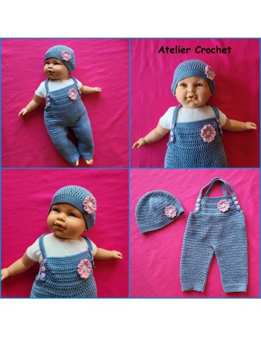 Salopette et bonnet patron PDF de crochet pour bébé