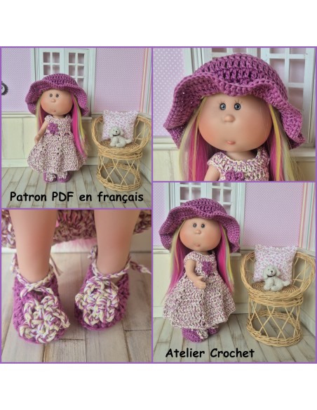 Robe, chapeau et chaussures patron PDF de crochet pour poupée Little Mia Nines d'Onil