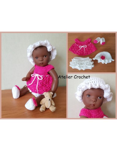 Tunique, culotte, chapeau et chaussons patron PDF de crochet pour poupon Bibichou