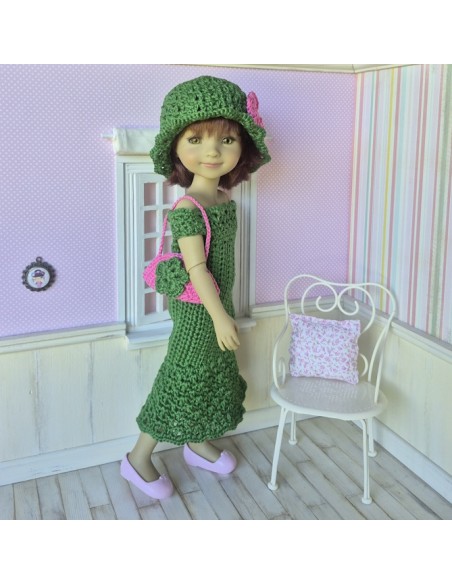 Ensemble robe, chapeau et sac au crochet pour poupée Ruby Red