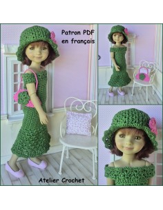 Robe, chapeau et sac patron PDF de crochet pour poupée Ruby Red Fashion Friends