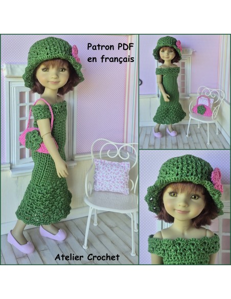 Robe, chapeau et sac patron PDF de crochet pour poupée Ruby Red Fashion Friends