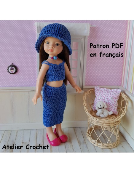 Top, jupe et chapeau patron PDF de crochet pour poupée Paola Reina Las Amigas