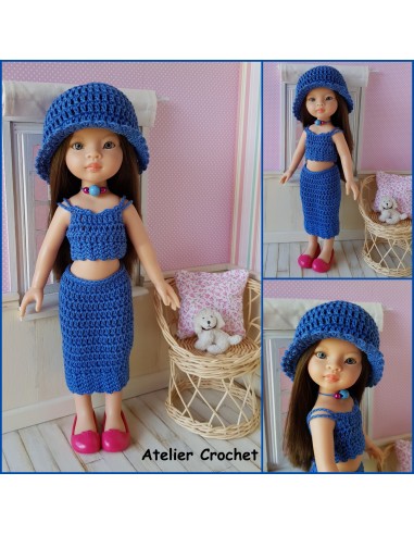 Top, jupe et chapeau patron PDF de crochet pour poupée Paola Reina Las Amigas