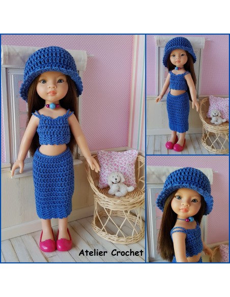 Top, jupe et chapeau patron PDF de crochet pour poupée Paola Reina Las Amigas