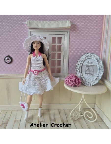 robe, sac et chapeau au crochet pour poupée Barbie Curvy