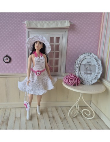 robe, sac et chapeau au crochet pour poupée Barbie Curvy