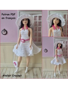 Robe, ceinture, sac et chapeau patron PDF de crochet pour poupée Barbie Curvy