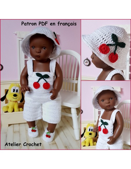 Salopette, chapeau et chaussons patron PDF de crochet pour poupon Bibichou