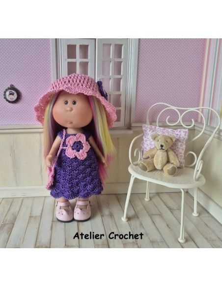 Ensemble robe, ceinture, chapeau et sac au crochet pour poupée Little Mia Nines d'Onil