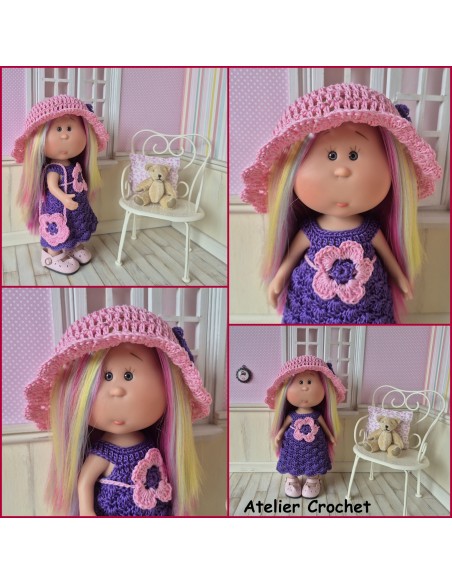 Ensemble robe, ceinture, chapeau et sac au crochet pour poupée Little Mia Nines d'Onil