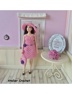 robe, sac et chapeau au crochet pour poupée Barbie Curvy