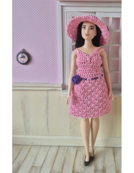 robe, sac et chapeau au crochet pour poupée Barbie Curvy