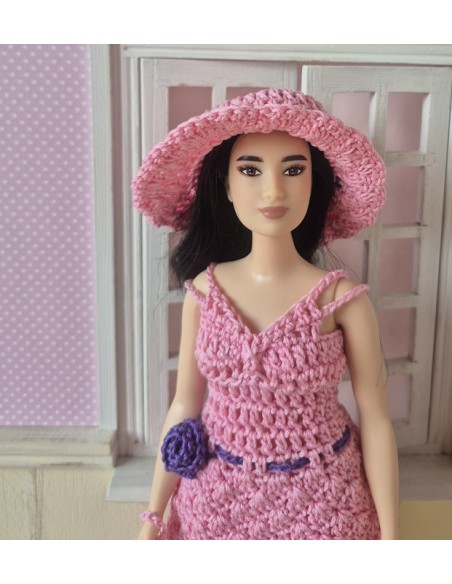 robe, sac et chapeau au crochet pour poupée Barbie Curvy