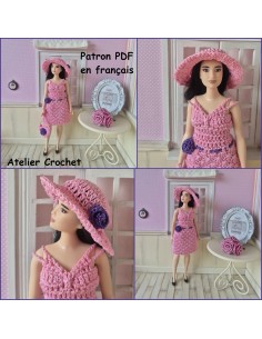 robe, chapeau et sac patron PDF de crochet pour poupée Barbie Curvy