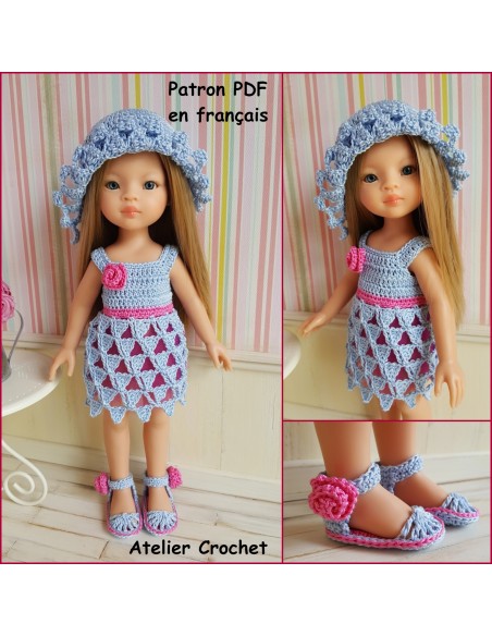 Robe, chapeau et chaussures patron PDF de crochet pour poupée Paola Reina Las Amigas