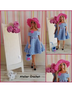 Robe, chapeau et sac patron PDF de crochet pour poupée Barbie 2