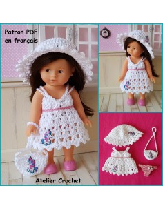 Robe, chapeau, sac et culotte patron PDF de crochet pour poupée mini corolline